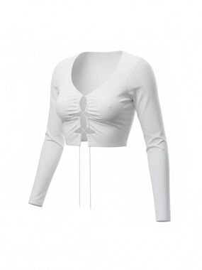 SHEIN White Long Sleeve Crop Top with Ruched Keyhole Front